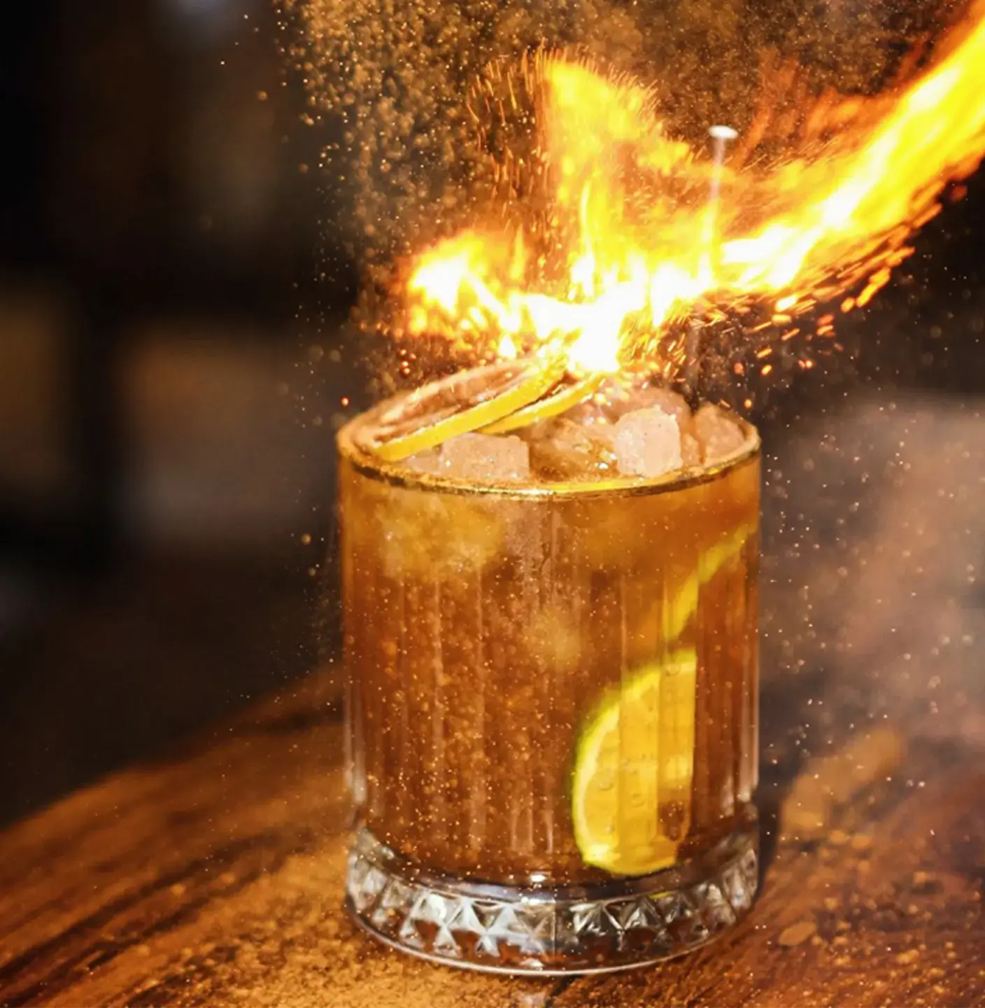 Flaming cocktail at Yacht Fun Bar